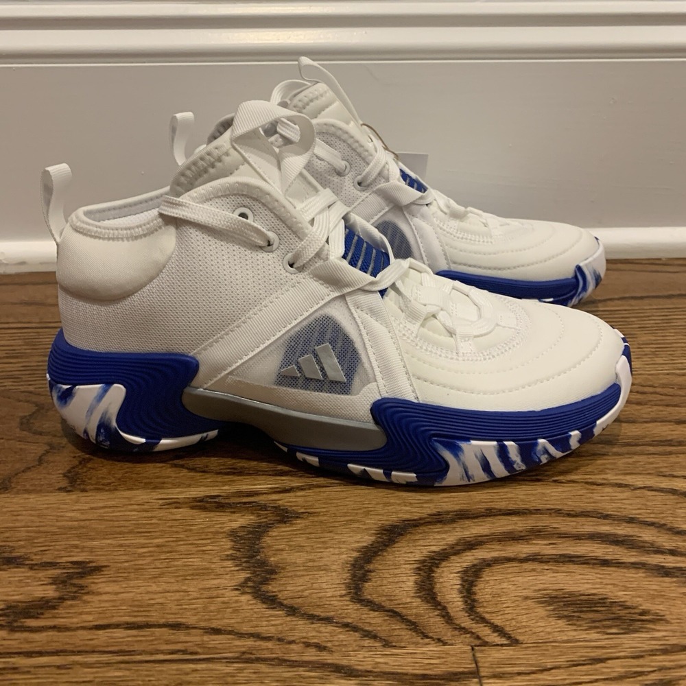 Adidas Exhibit Select Mid Women's Basketball Shoes White/Blue Marble 6 IE9333